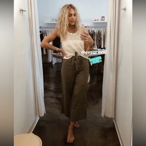 Rhythm linen green tie crop wide leg pants